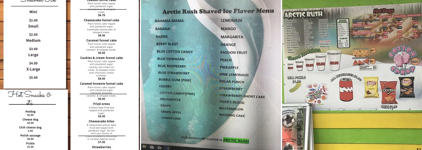 Arctic Rush Shaved Ice Menu