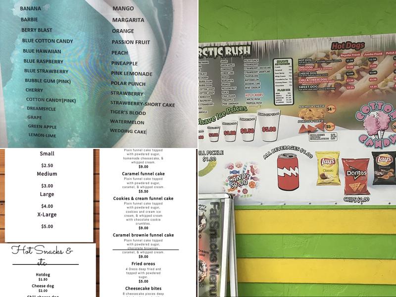 Arctic Rush Shaved Ice Menu