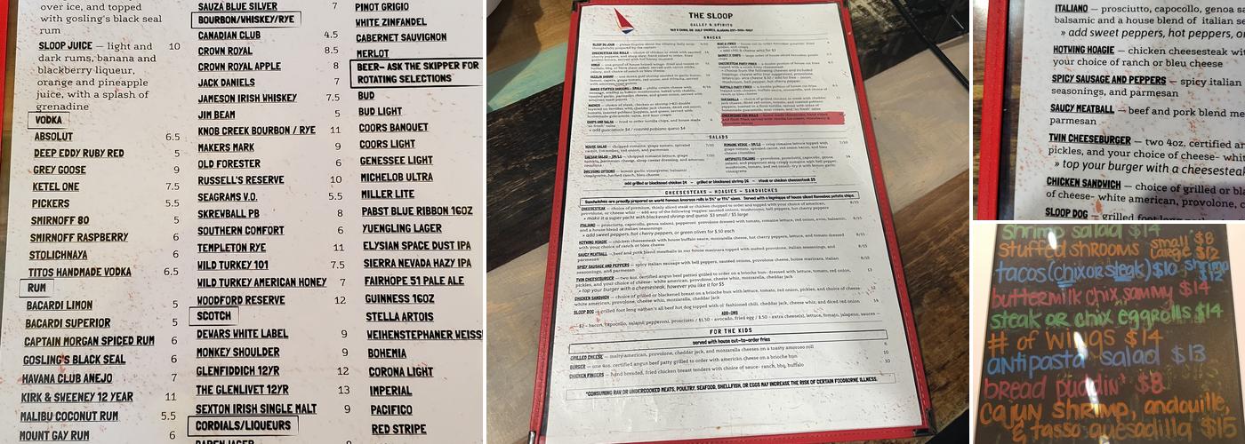 The Sloop Menu