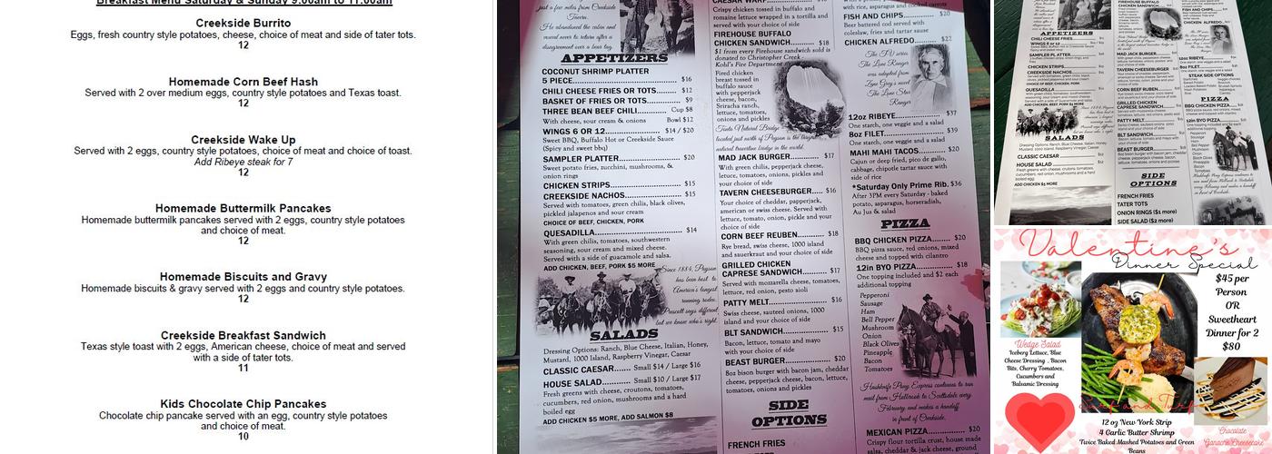 Creekside Tavern Menu