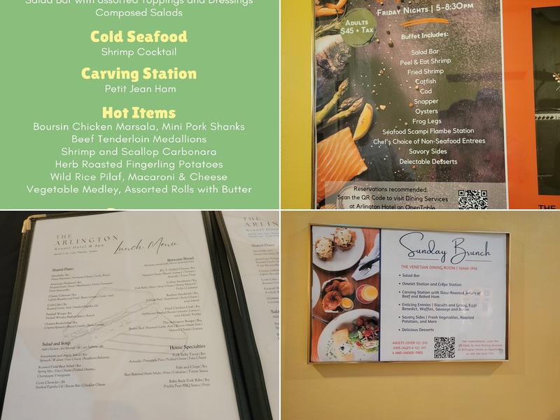 The Venetian Dining Room at the Arlington Menu