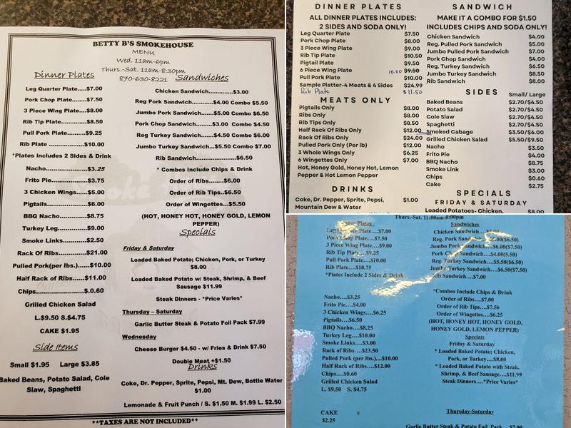 Betty B's Smokehouse BBQ Menu