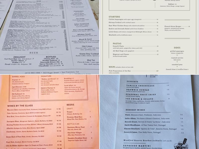 Presidio Social Club Menu