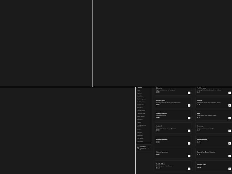 Tenmasa Japanese Restaurant Menu
