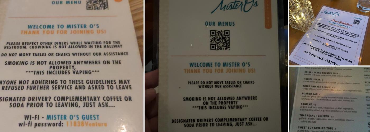 Mister O's Menu