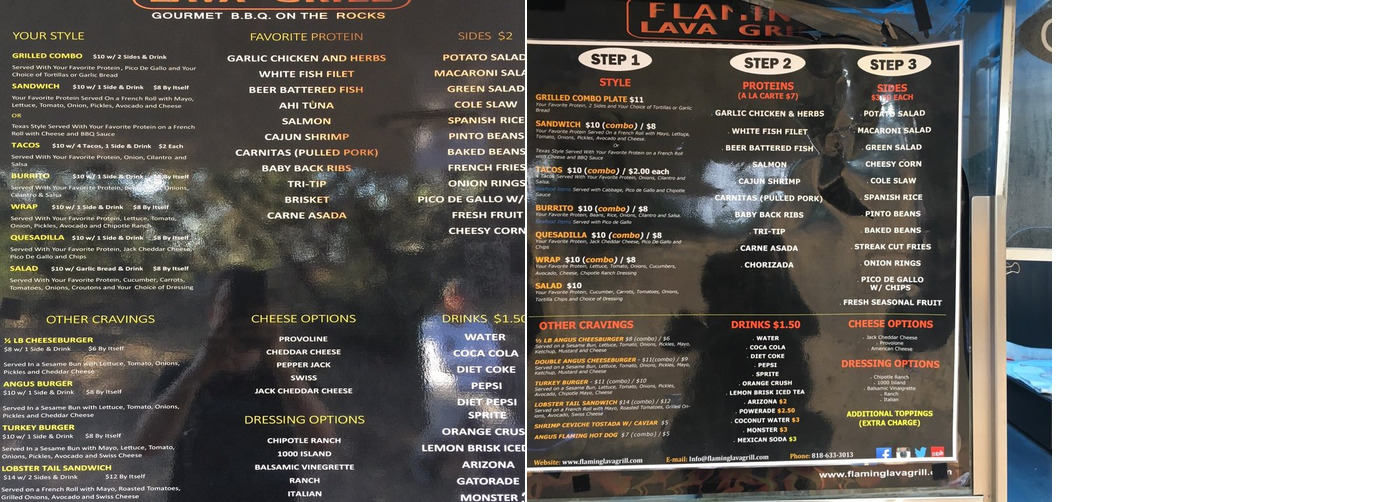 Flaming Lava Grill Menu