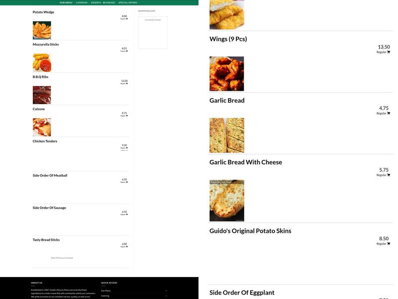 Guido's Pizza & pasta Menu