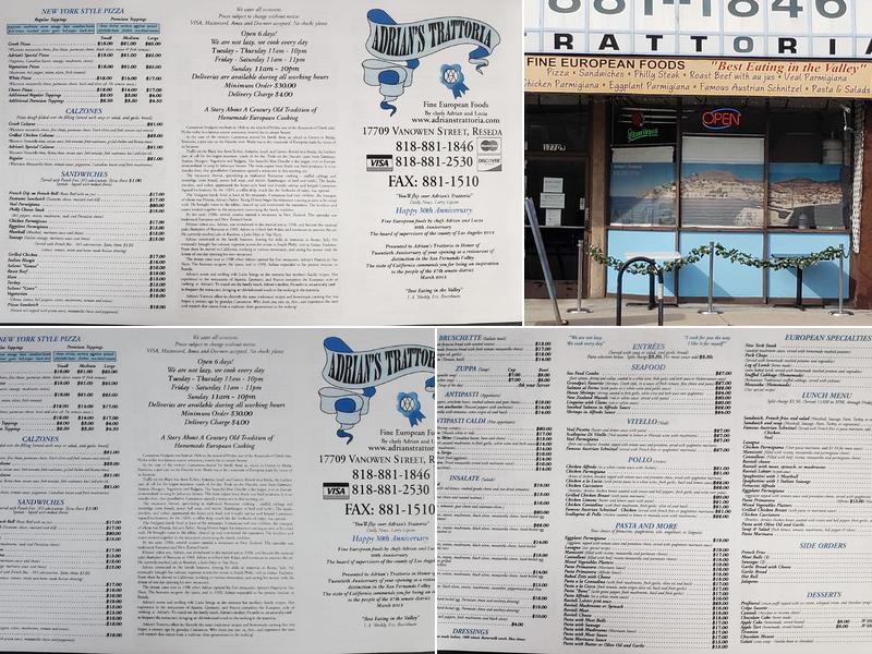 Adrian's Trattoria Menu