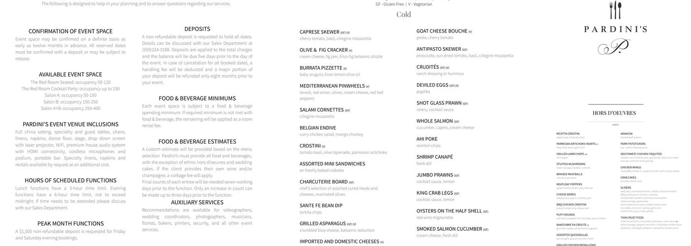 Pardini's Catering & Banquets Menu