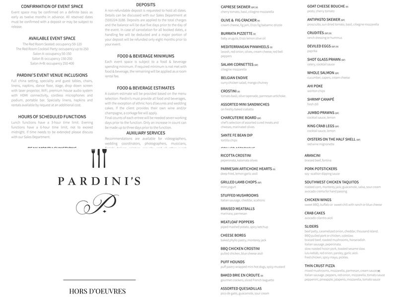 Pardini's Catering & Banquets Menu