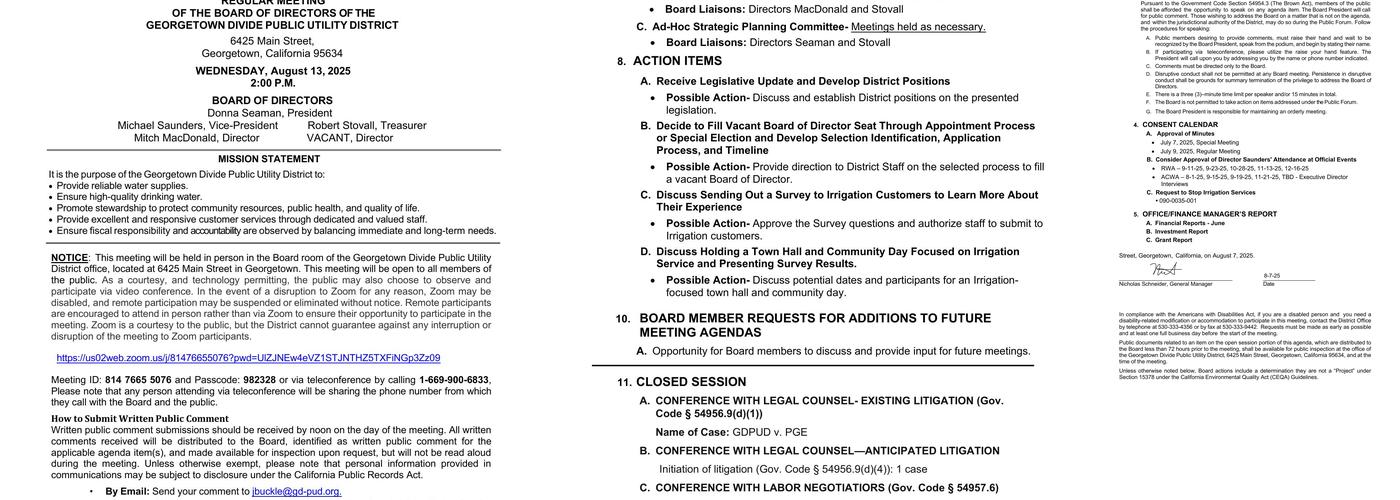 Georgetown Divide Public Menu