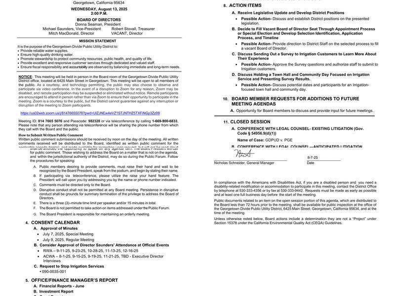 Georgetown Divide Public Menu