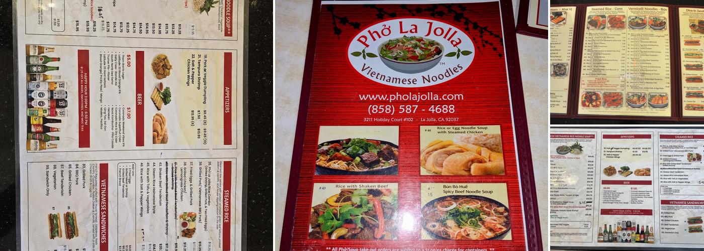 Pho La Jolla Menu