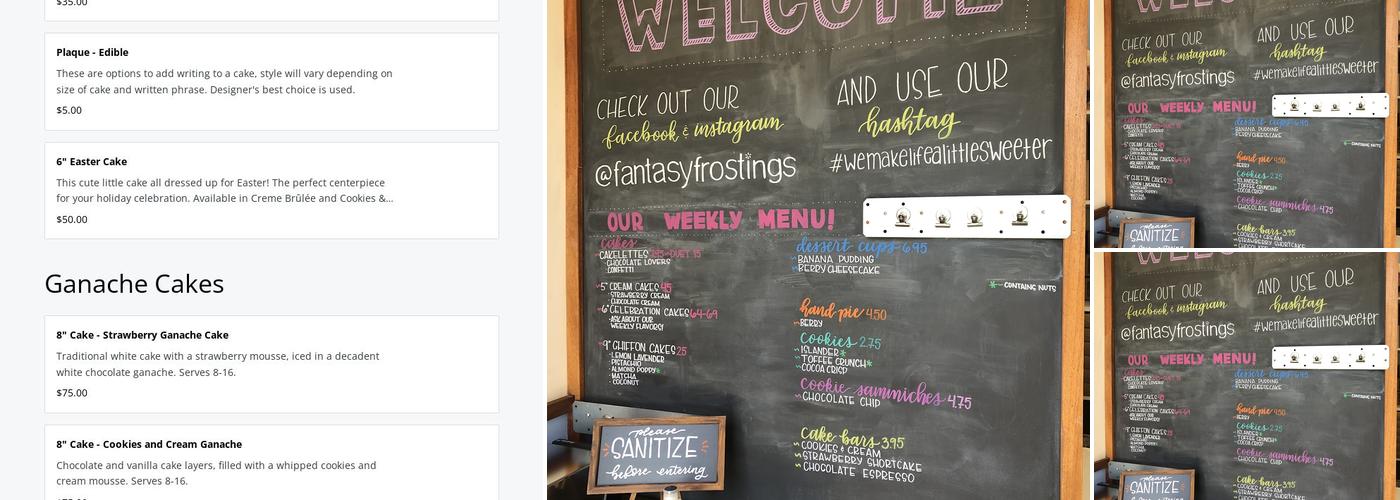 Fantasy Frostings Menu