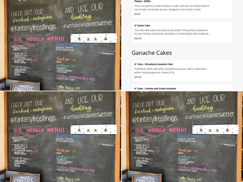 Fantasy Frostings Menu