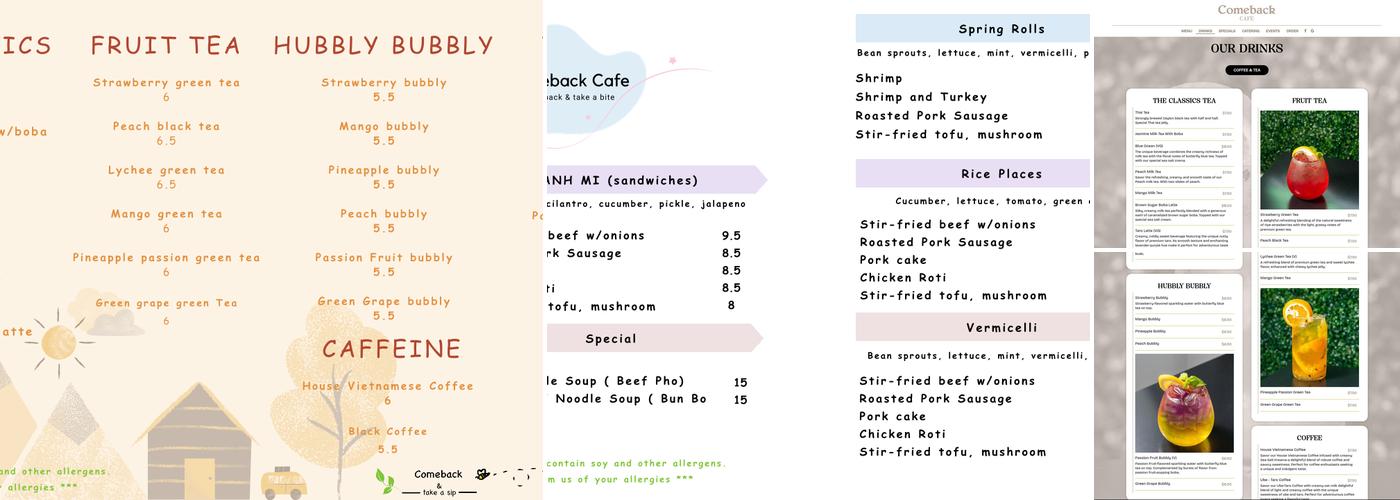 Comeback Cafe Menu