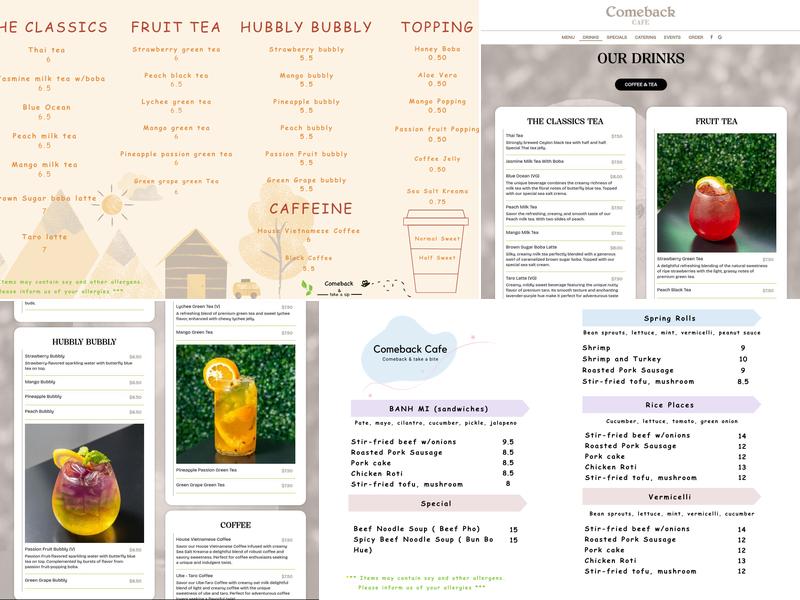 Comeback Cafe Menu