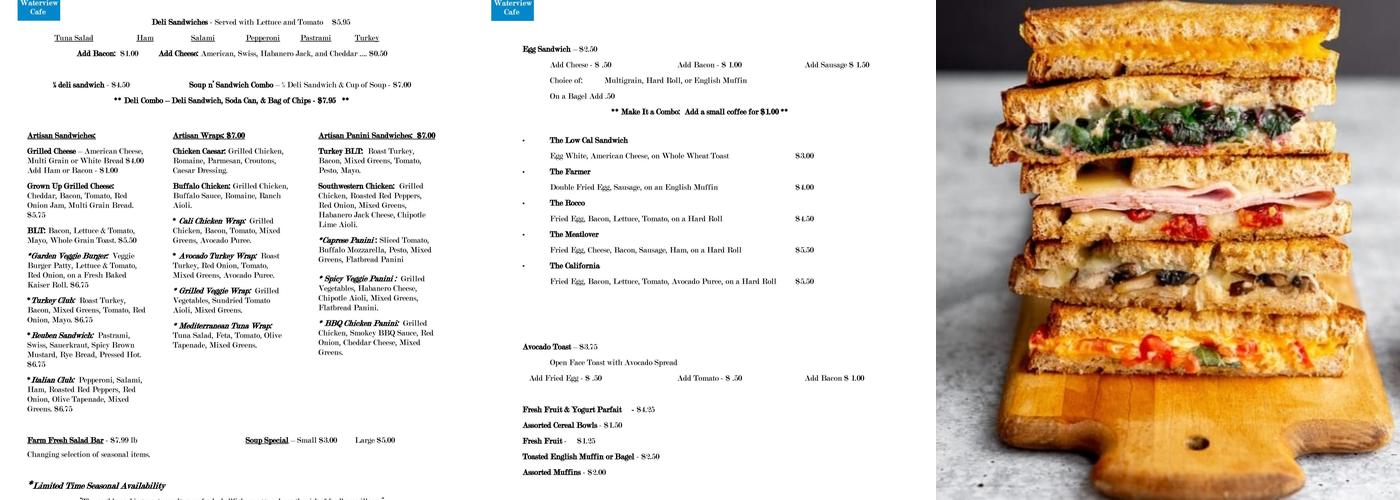 Waterview Cafe Menu