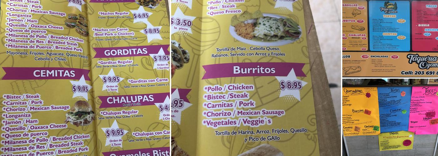 Taqueria Oyameles Menu