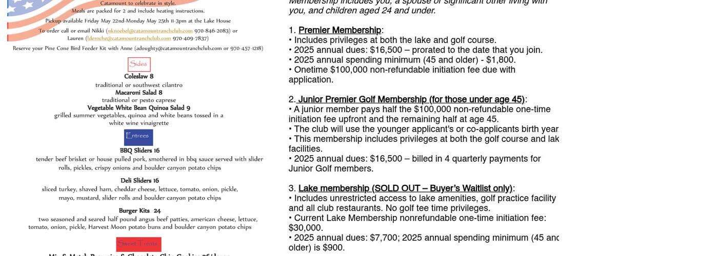 Catamount Ranch & Club Menu