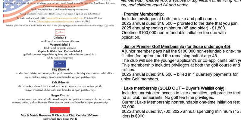 Catamount Ranch & Club Menu