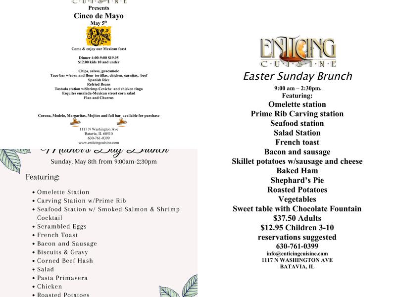 Enticing Cuisine Banquets & Catering Menu