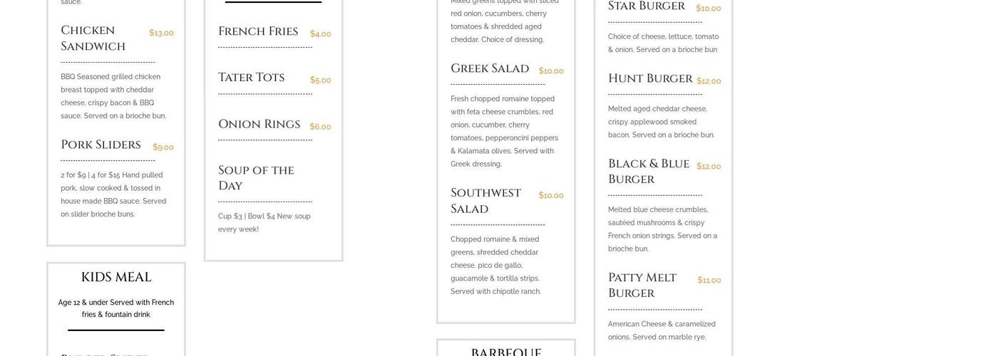 The Starline Factory Menu