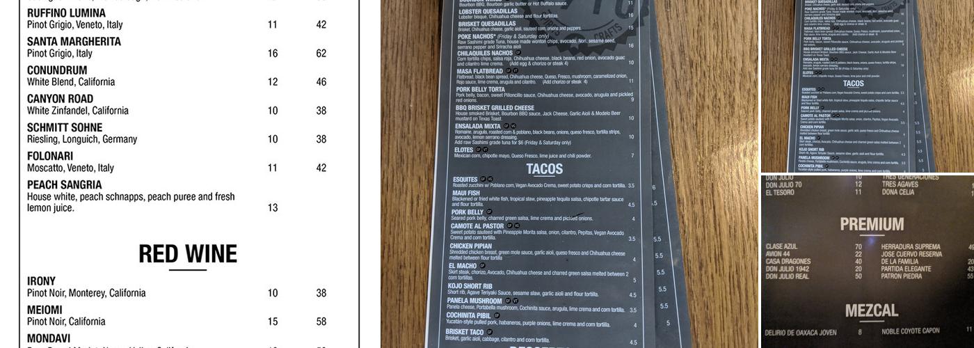 1910 Bar Menu