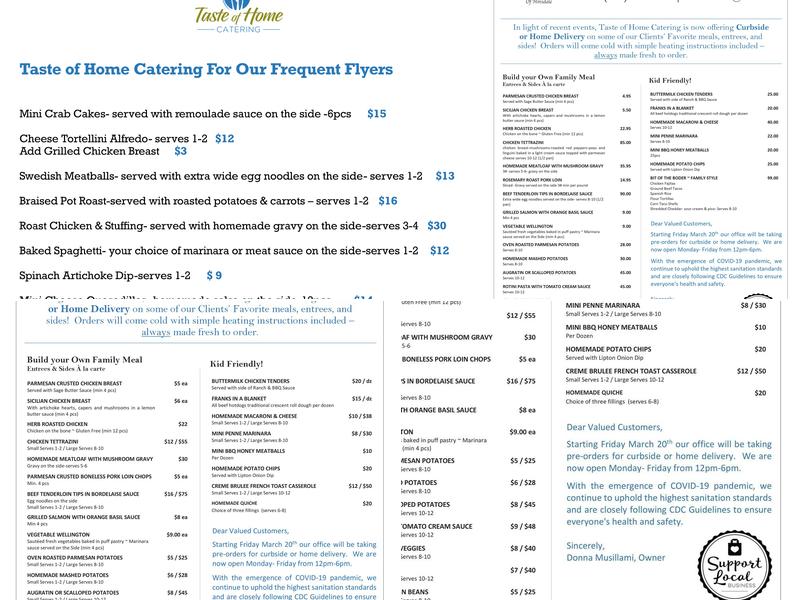 Taste of Home Catering Menu