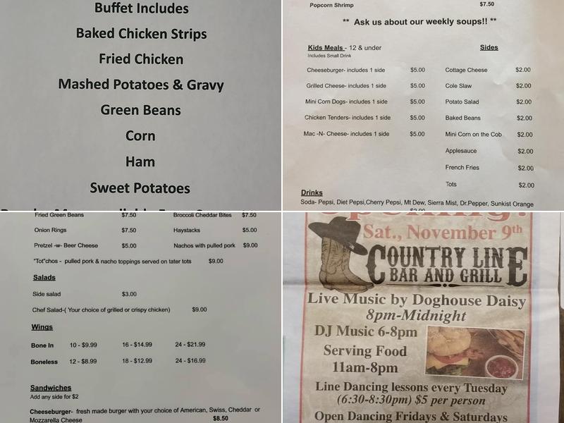 Country Line Bar and Grill Menu