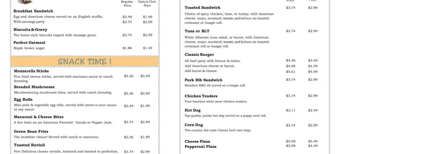 Dotty's Menu