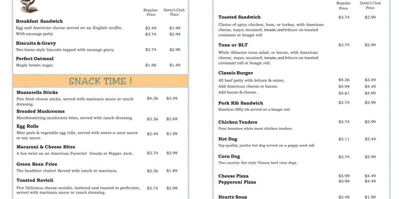 Dotty's Menu