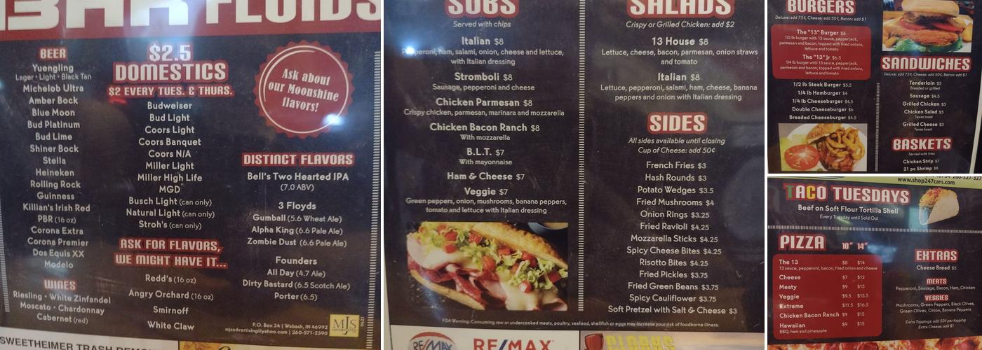 Bar 13 Menu