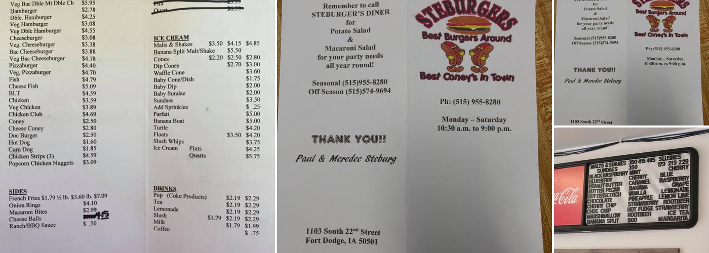 Steburger's Menu