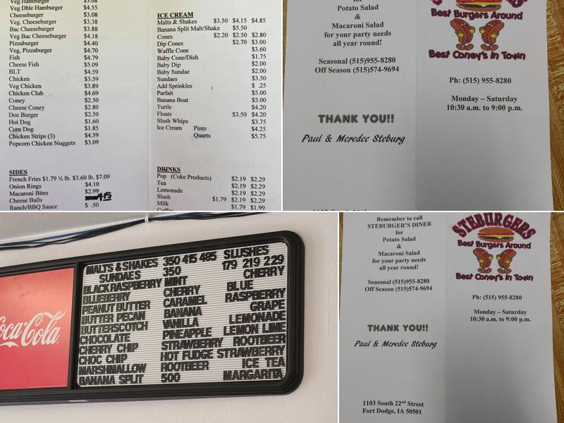 Steburger's Menu