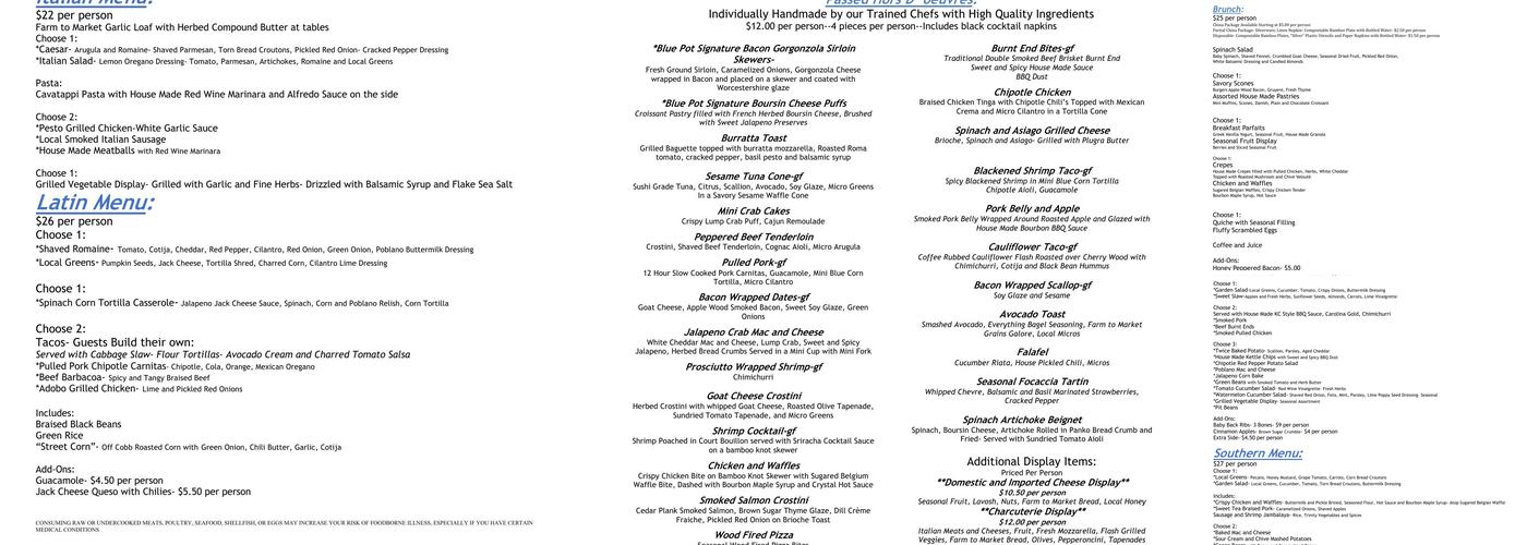 Blue Pot Catering Menu