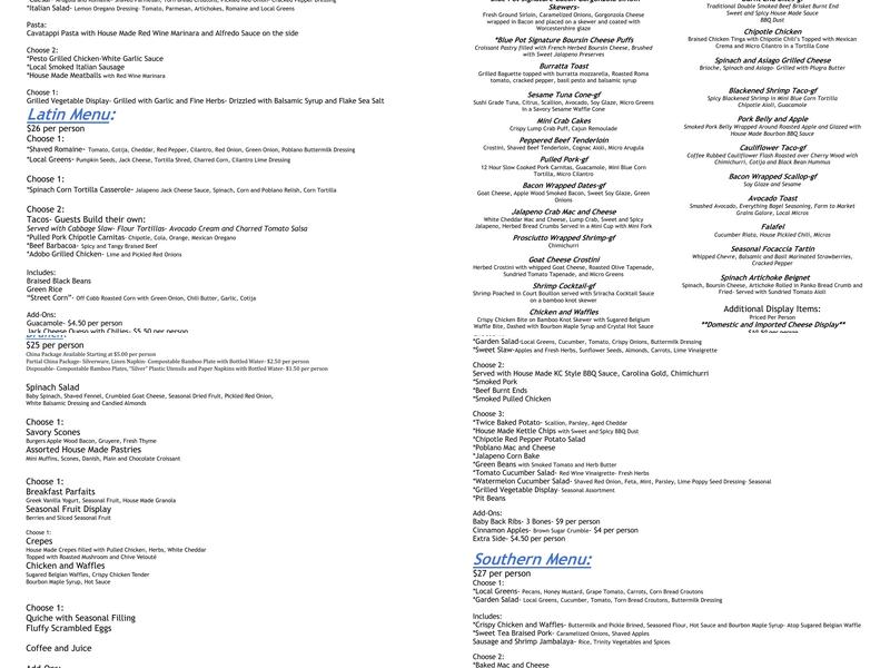 Blue Pot Catering Menu