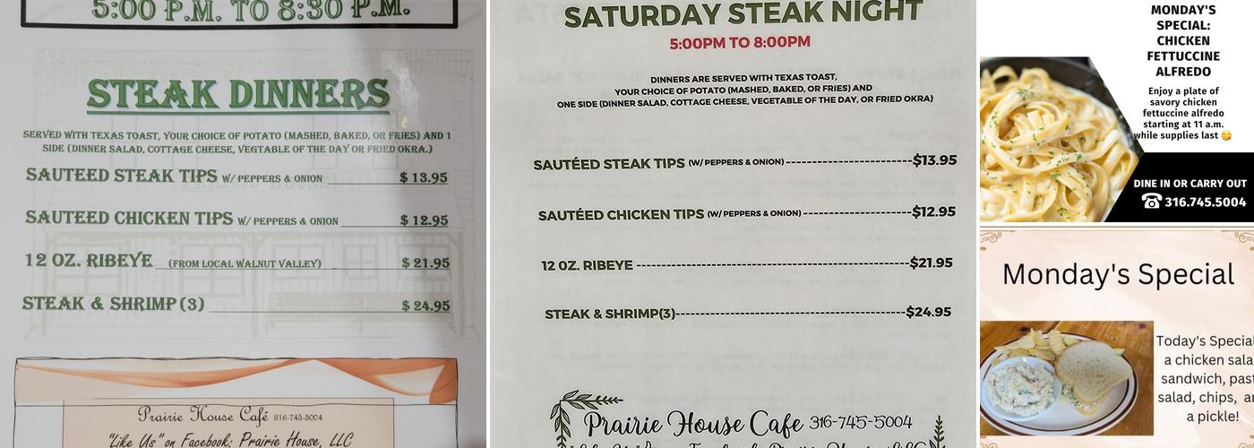 Prairie House Cafe Menu