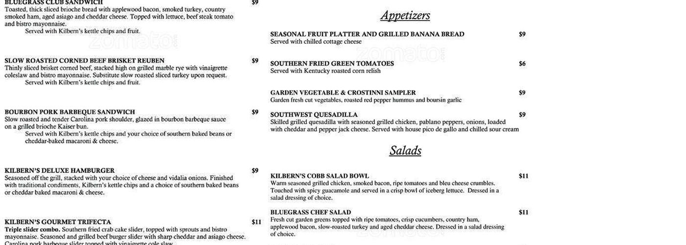 Kilbern's at The Campbell House Menu