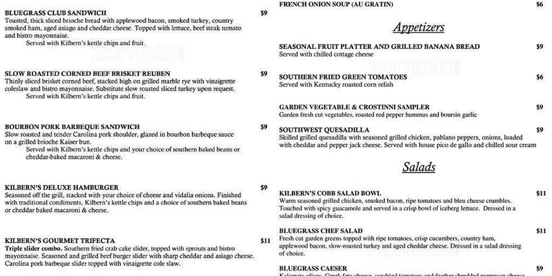 Kilbern's at The Campbell House Menu