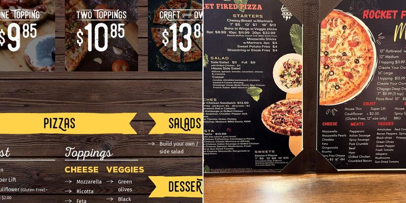 Rocket Fired Pizza Menu