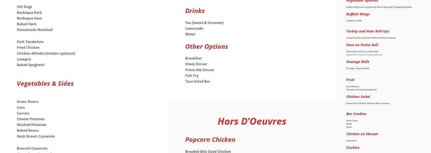 Neil's Catering Menu