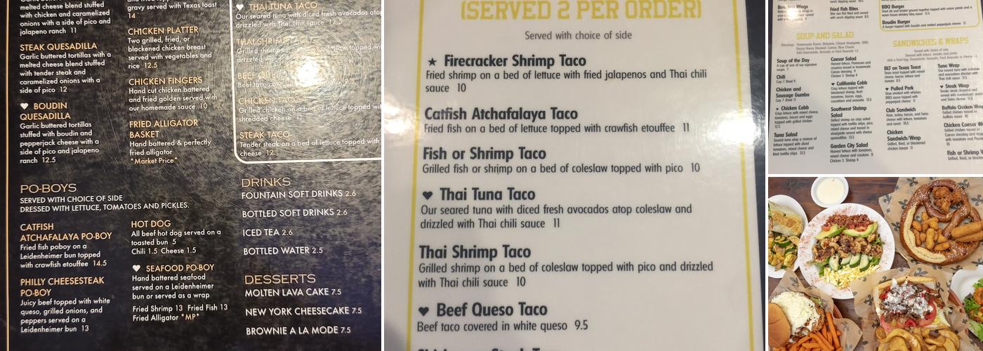 The Acadiana Bar and Grill Menu