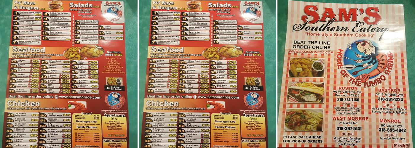 Sam's Southern Eatery Menu