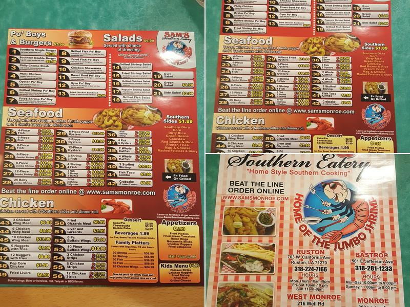 Sam's Southern Eatery Menu