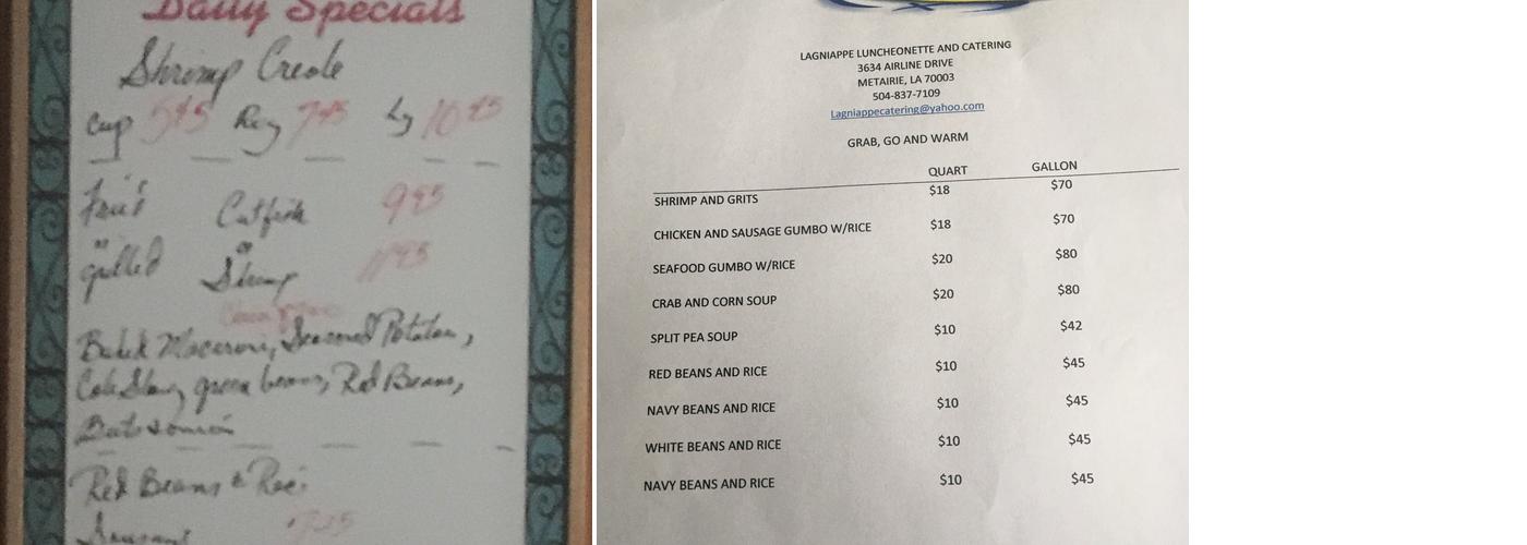 Lagniappe Luncheonette Menu