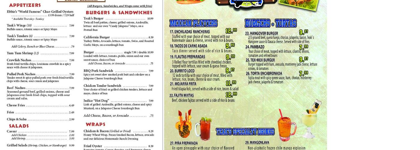 Tipsy Cajun Menu