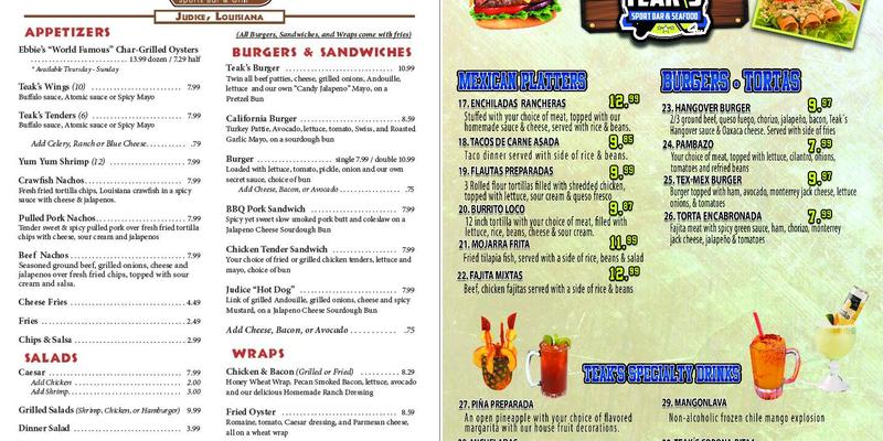 Tipsy Cajun Menu
