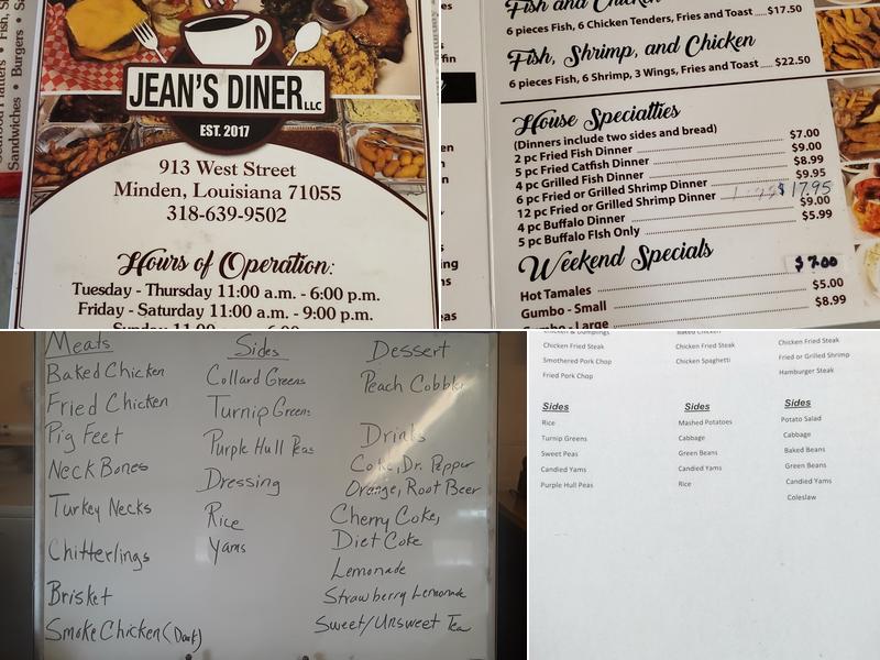Jean's Diner Menu