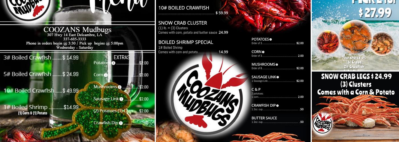 Coozans Mudbugs Menu